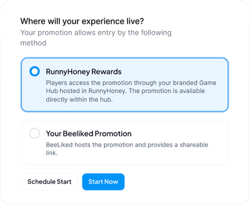 Campaign setup screen showing RunnyHoney Rewards and BeeLiked promotion options.