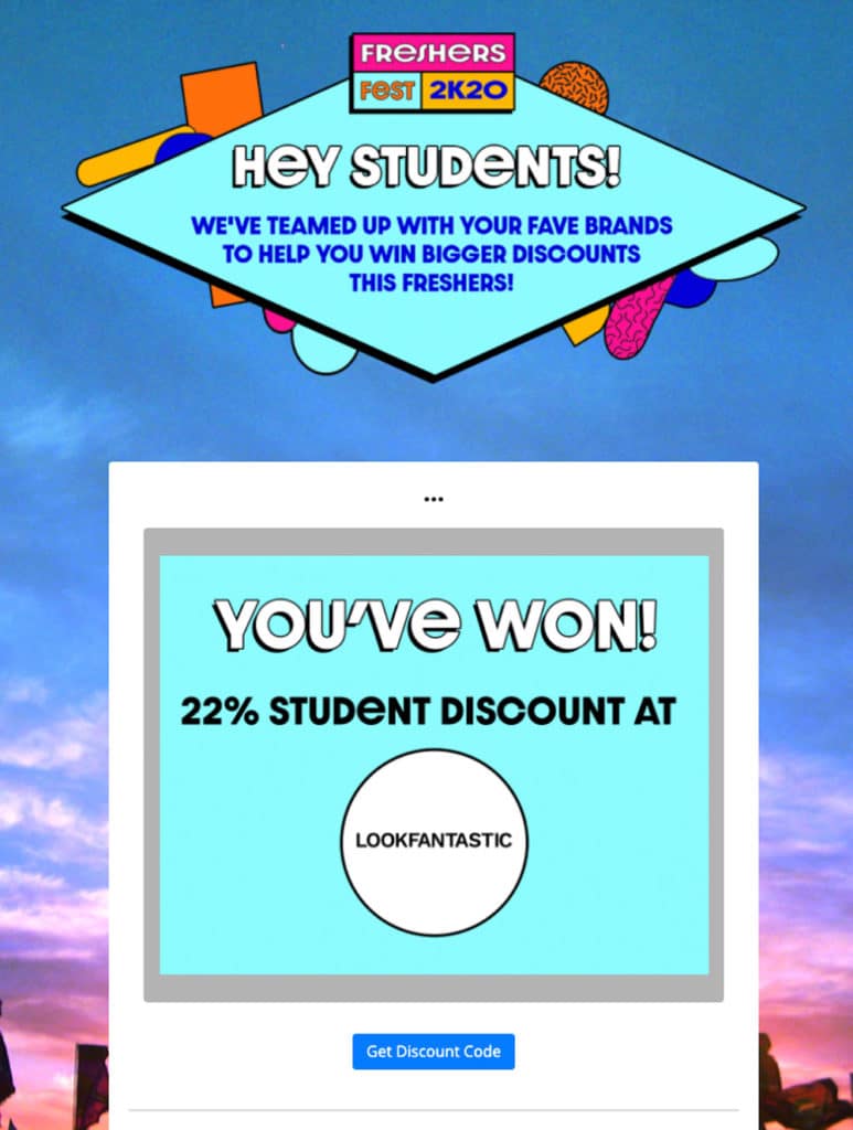 Student Beans Freshers Spin the Wheel Promotion