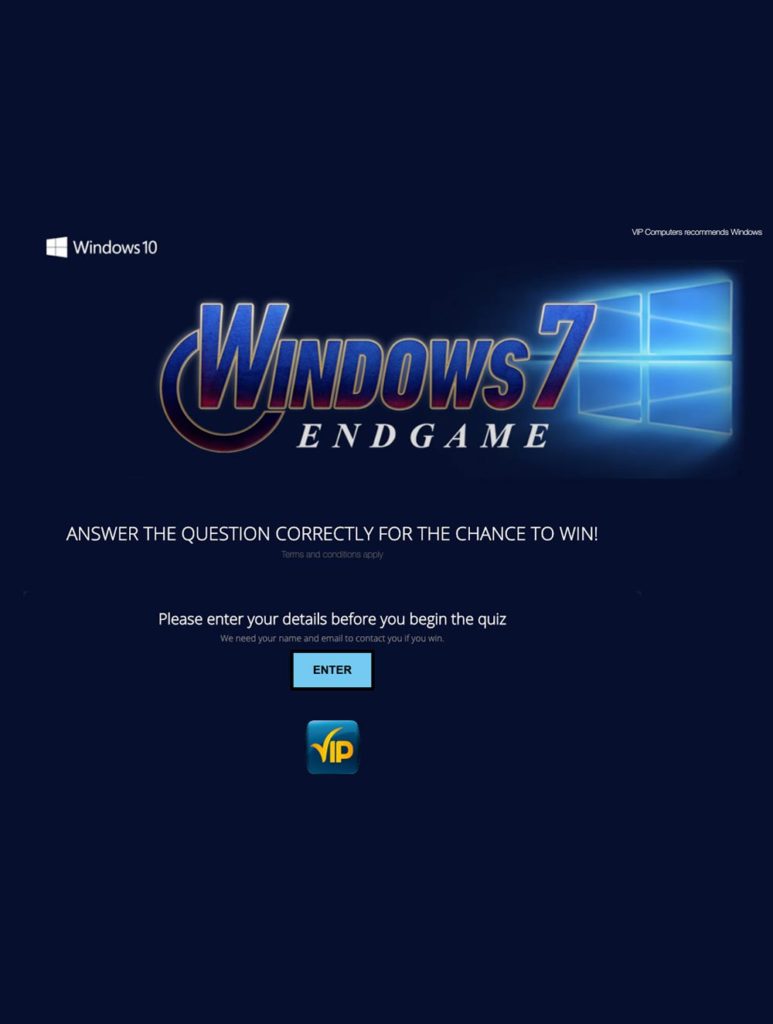 VIP computers Windows 7 EndGame banner