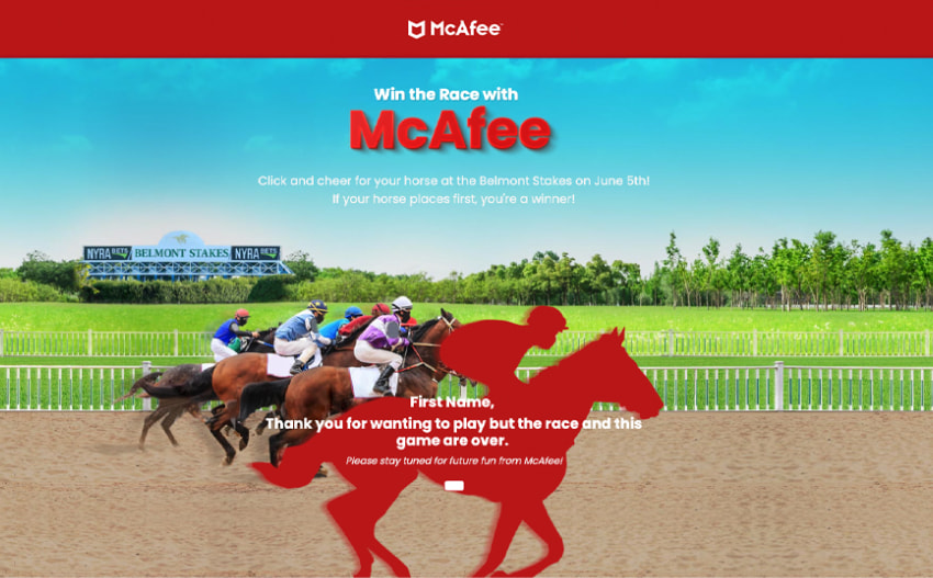 BeeLiked's horse race promo for McAfee