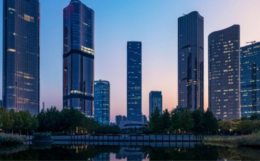 image of skyscrapers at night