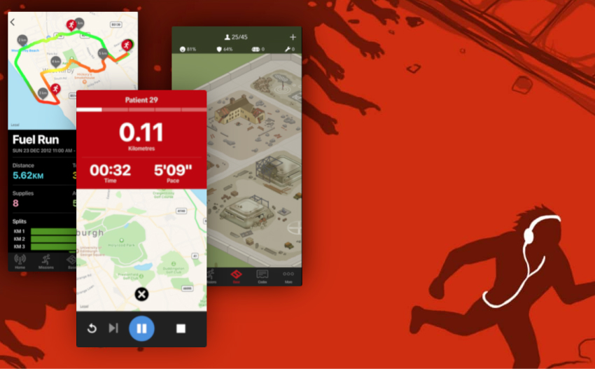screenshots of the 'zombies, run' application