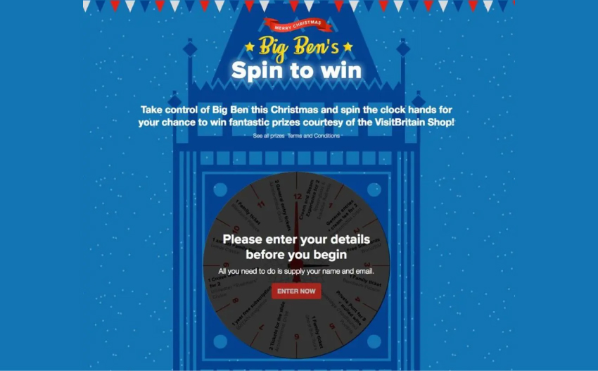 spin to win game made for Visit Britain featuring Big Ben