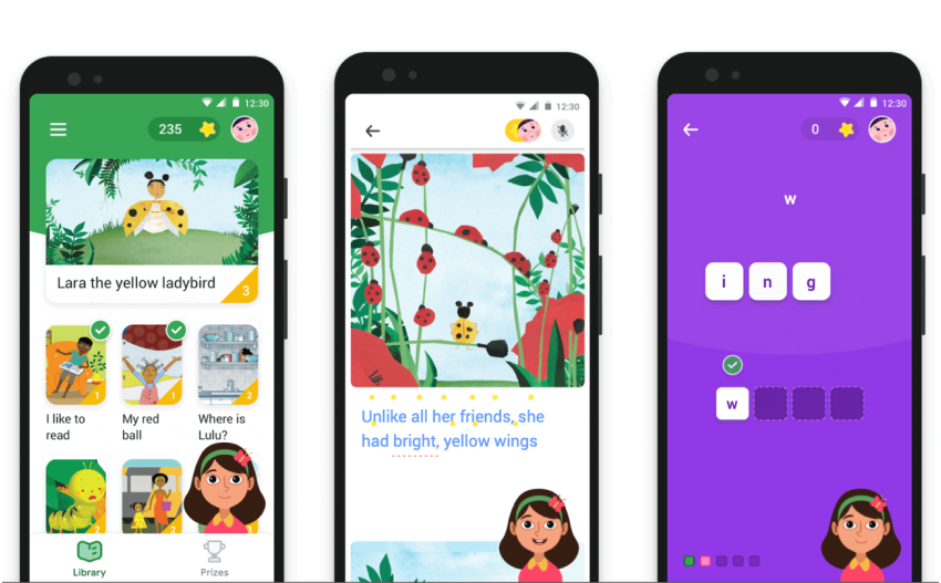 screenshots from Google's read-along app