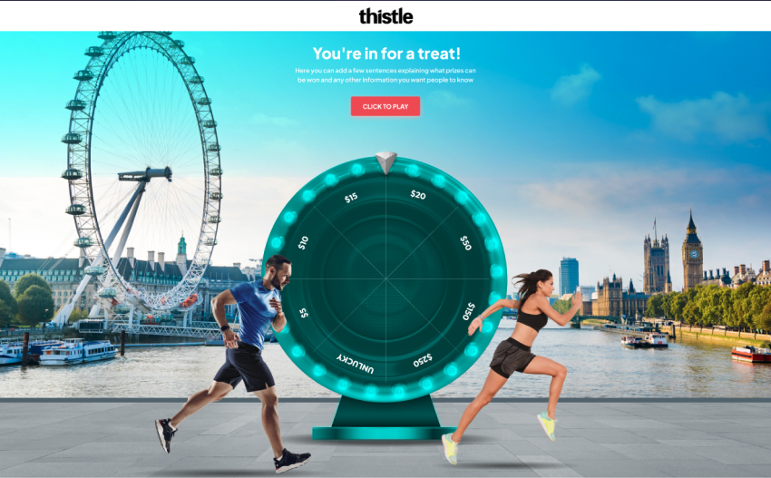 athletes running passed a digital wheel