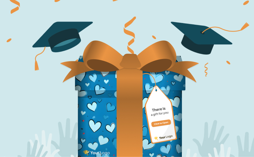 Graduation marketing idea featuring a virtual gift box campaign to surprise graduates with interactive rewards.