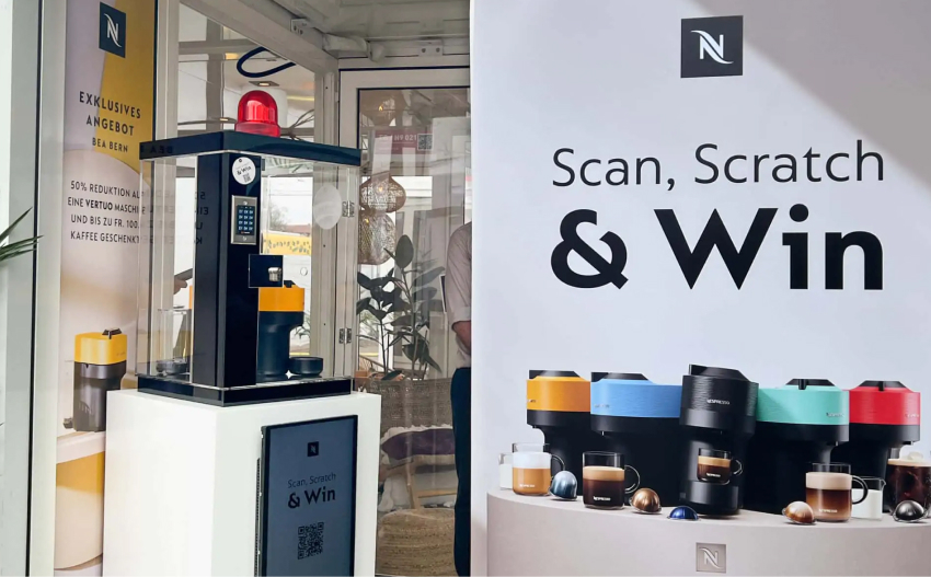  Nespresso booth with a “Scan & Win” interactive promotion at BCB Brooklyn 2025.