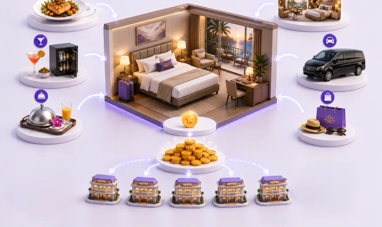 Hotel room surrounded by dining, bar, room service, transport, retail and property revenue opportunities