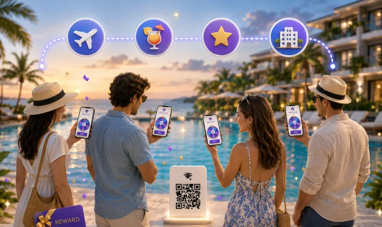 Hotel guests joining a mobile reward experience through a QR code