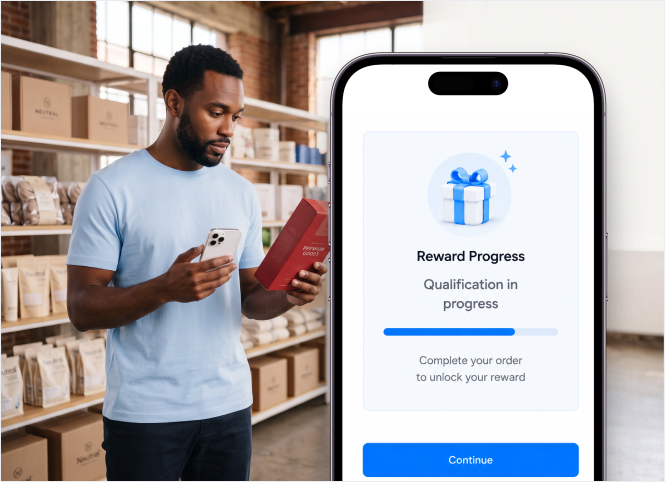 Customer views reward qualification progress before completing a qualifying product purchase.