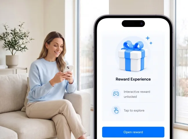 Branded reward experience presented after a purchase.
