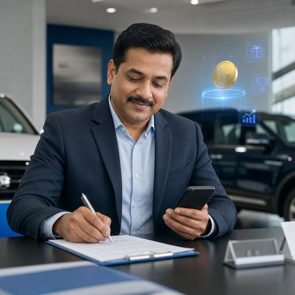 Dealer representative receiving personal recognition after a qualifying sale