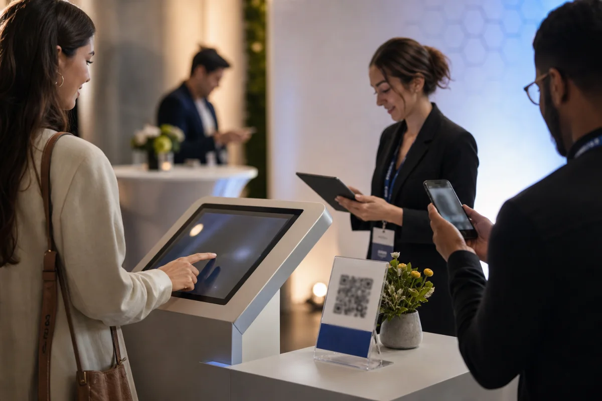 Partner participant submitting a qualifying action through a branded event kiosk