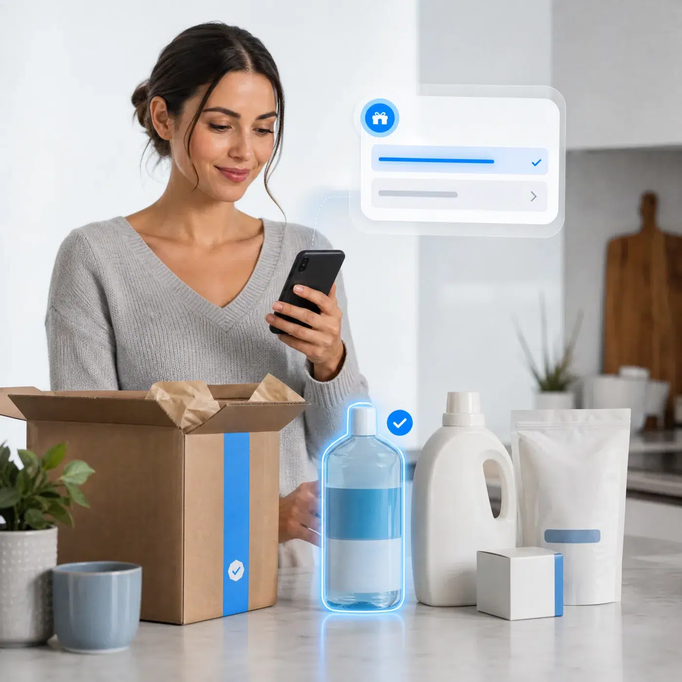 Consumer choosing a purchase-linked reward after buying a qualifying product.