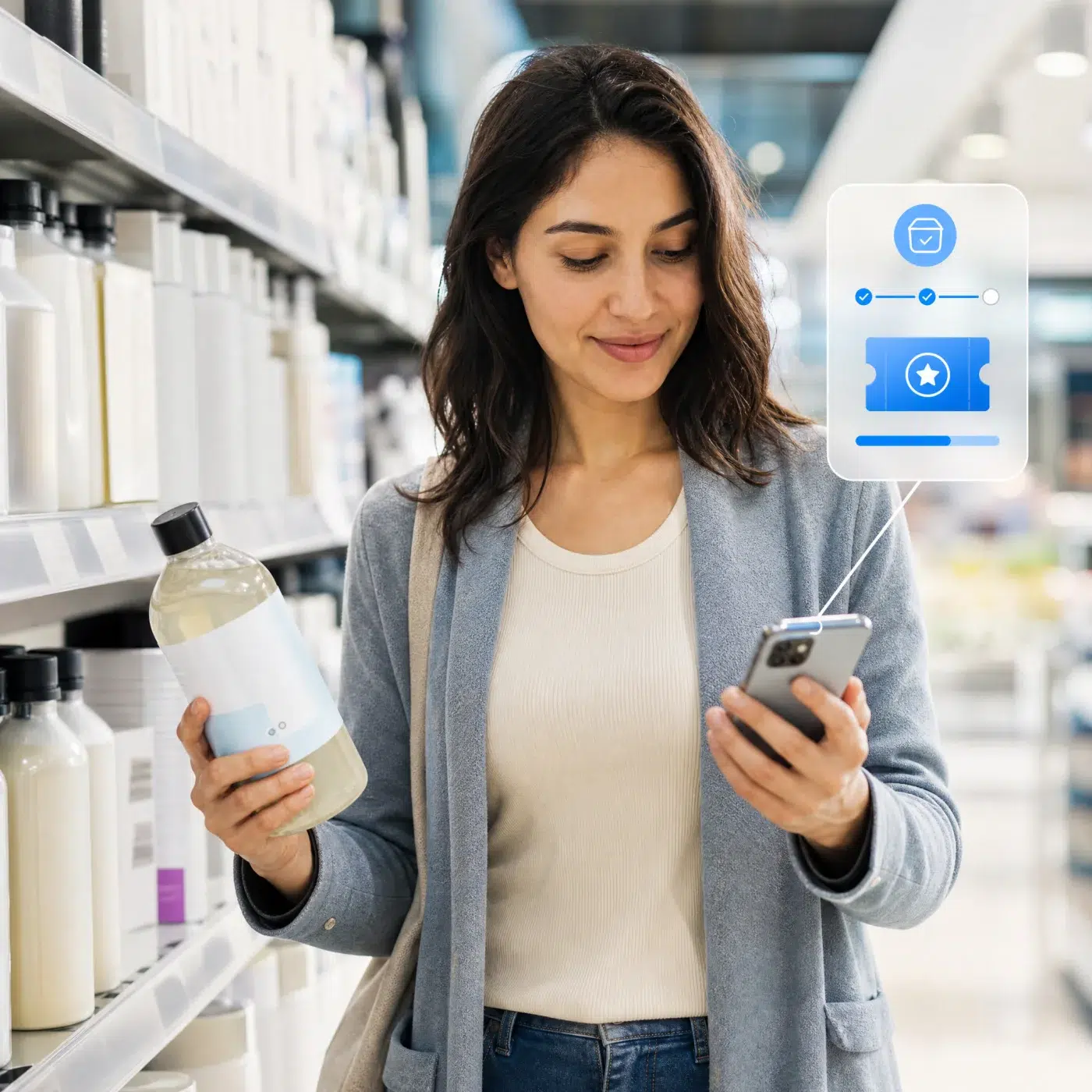 Shopper checking a purchase-linked reward after choosing a featured product.