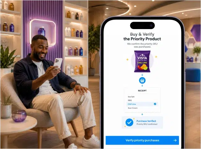 Shopper viewing receipt verification for a qualifying purchase of the priority product.