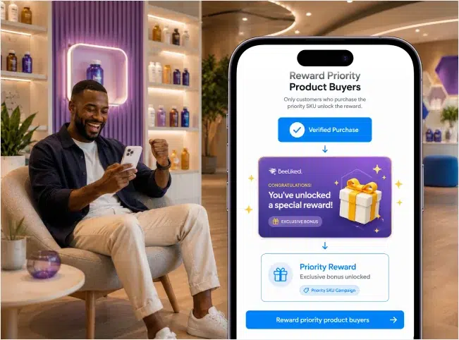 Shopper viewing a branded reward unlocked after a verified priority product purchase.