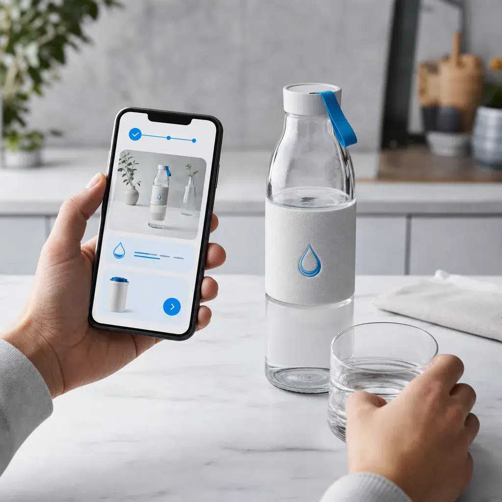 Customer viewing post-purchase product information and a next-action message beside the featured product.