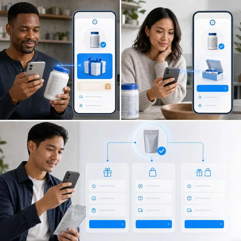 Consumers using branded post-purchase reward experiences after verified product purchases