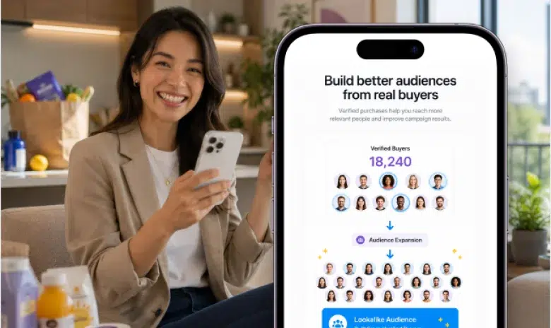 Woman viewing an audience built from verified buyers on her phone.