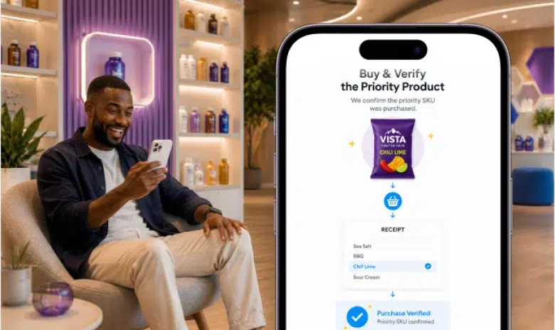 Man viewing confirmation that a priority product was purchased.