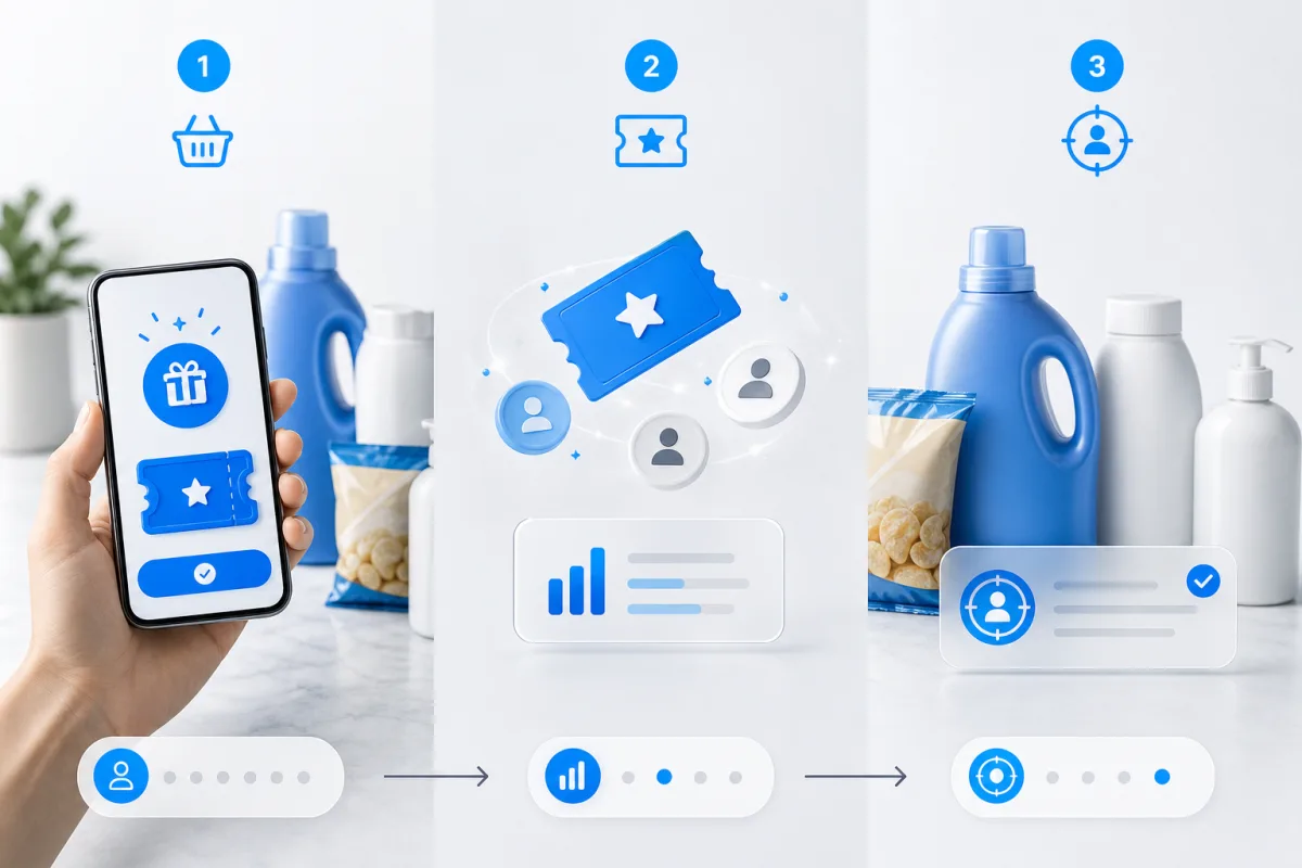 Shopper receives a reward while purchase insights improve future campaign targeting.
