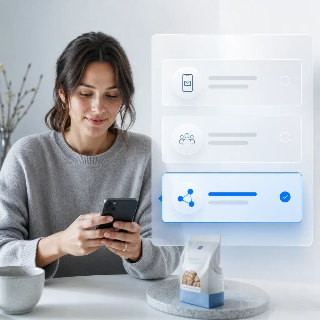 Consumer selecting a promotion delivery route on a mobile phone