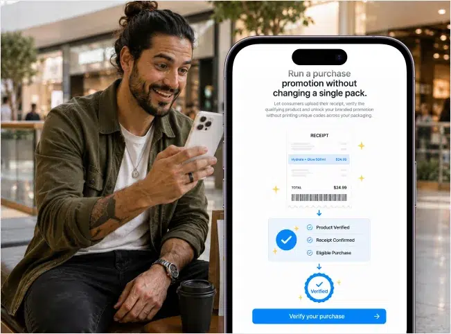 Shopper verifying a qualifying product purchase from a receipt on mobile