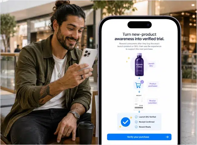 Shopper verifying a new-product purchase from a receipt on mobile