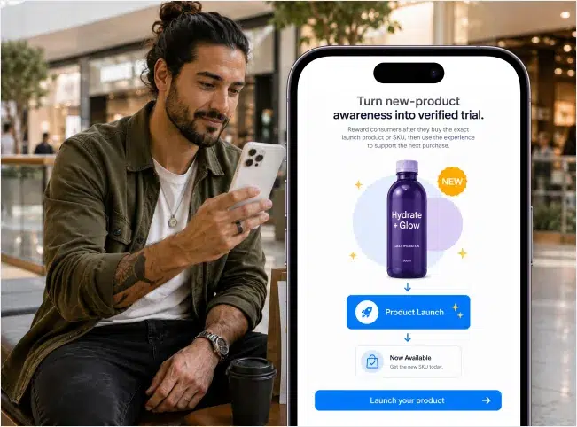 Shopper viewing a new-product launch offer after purchase verification