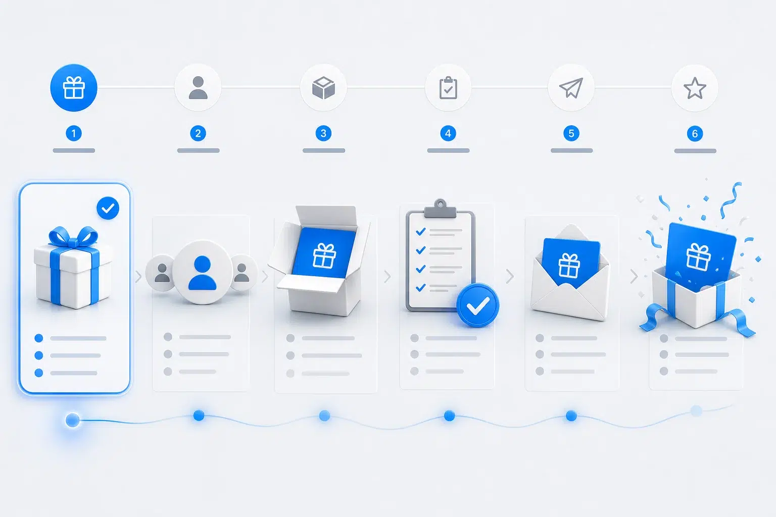 Six-stage rewarding campaign journey from gift to celebration