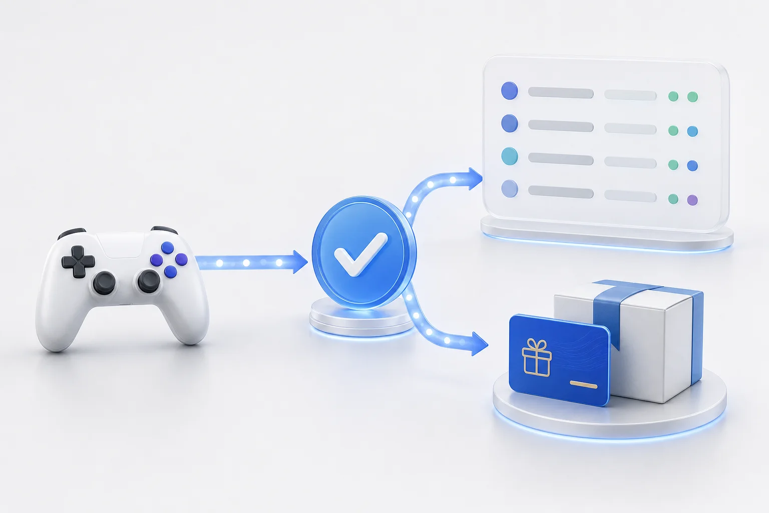 Game outcome flowing to reporting and approved reward fulfillment