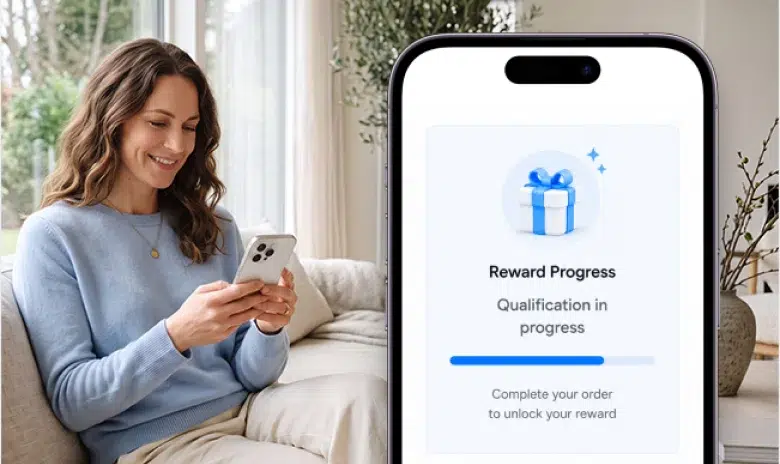 Shopper viewing reward qualification progress toward an ecommerce order incentive.