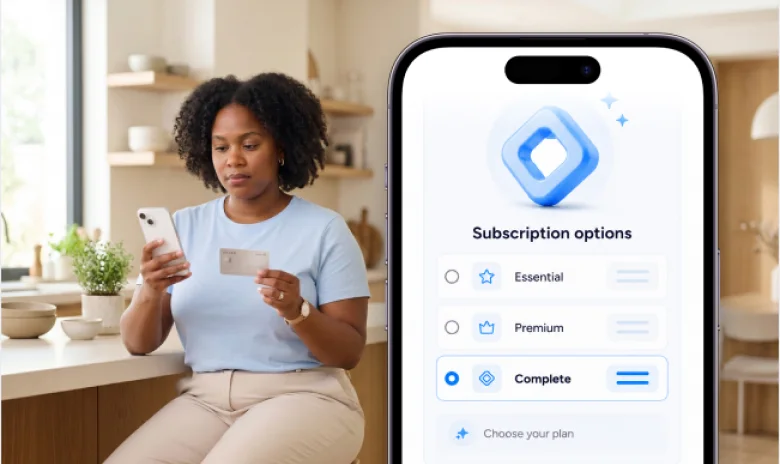 Shopper comparing ecommerce subscription options on a mobile device.