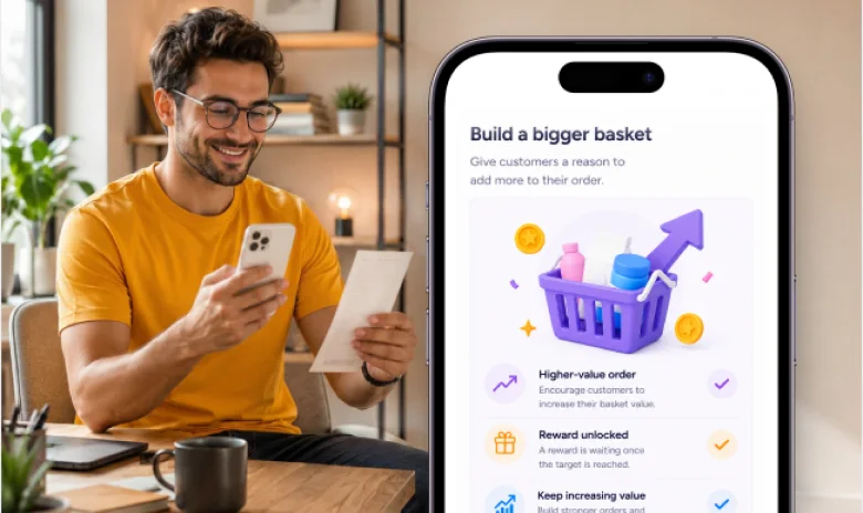 Shopper using a build-a-bigger-basket reward experience to increase order value.