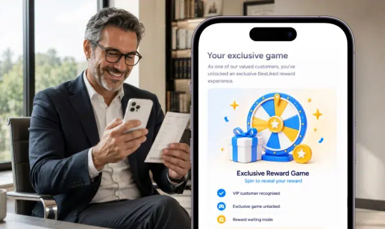 Loyal customer receiving an exclusive BeeLiked reward game.