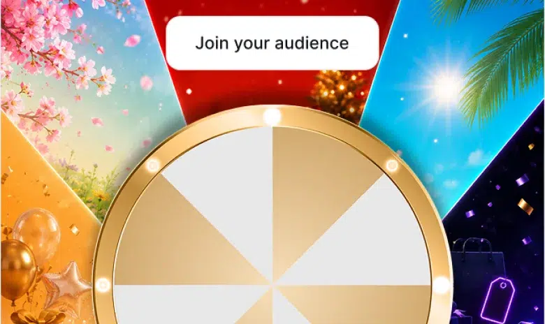 Seasonal ecommerce prize wheel spanning spring, holidays, summer and shopping events.