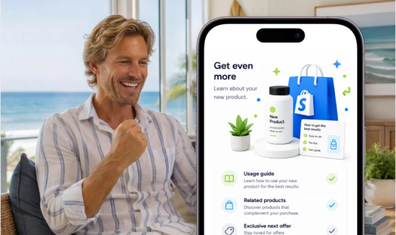 Shopper learning about a newly purchased product through a Shopify mobile experience.