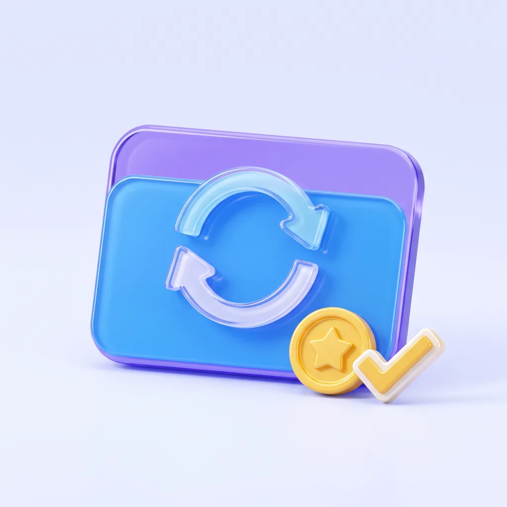 Stylised refresh symbol with reward coin and confirmation mark.