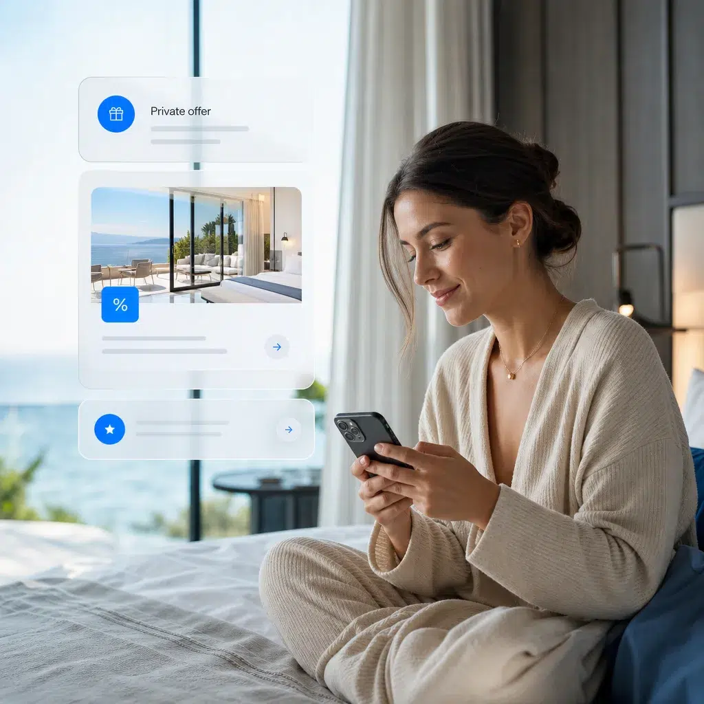 Hotel guest viewing a private direct-booking offer on a mobile phone