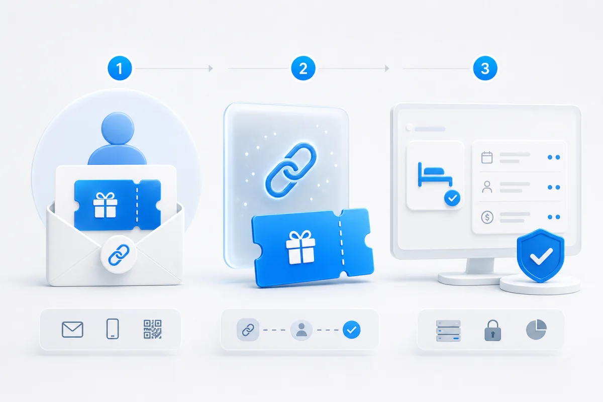 Three-stage reward journey from invitation to linked booking confirmation