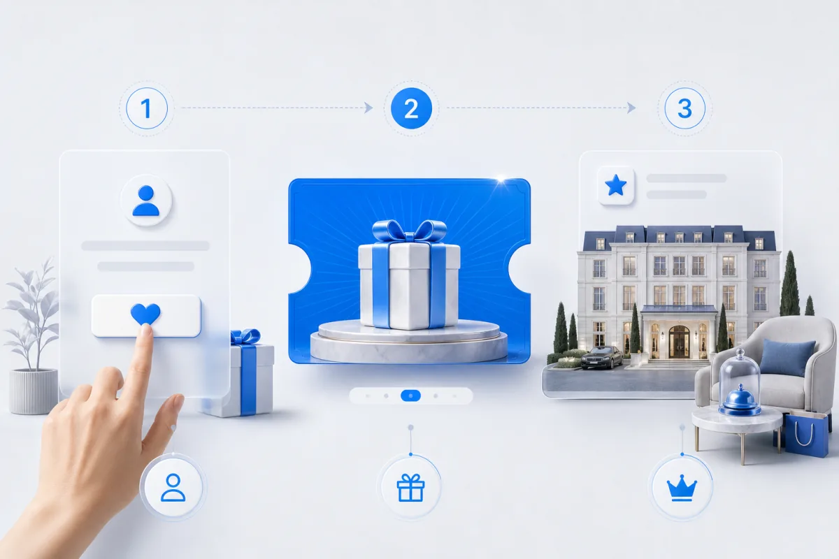 Interactive hotel reward experience connecting guest participation to the hotel stay