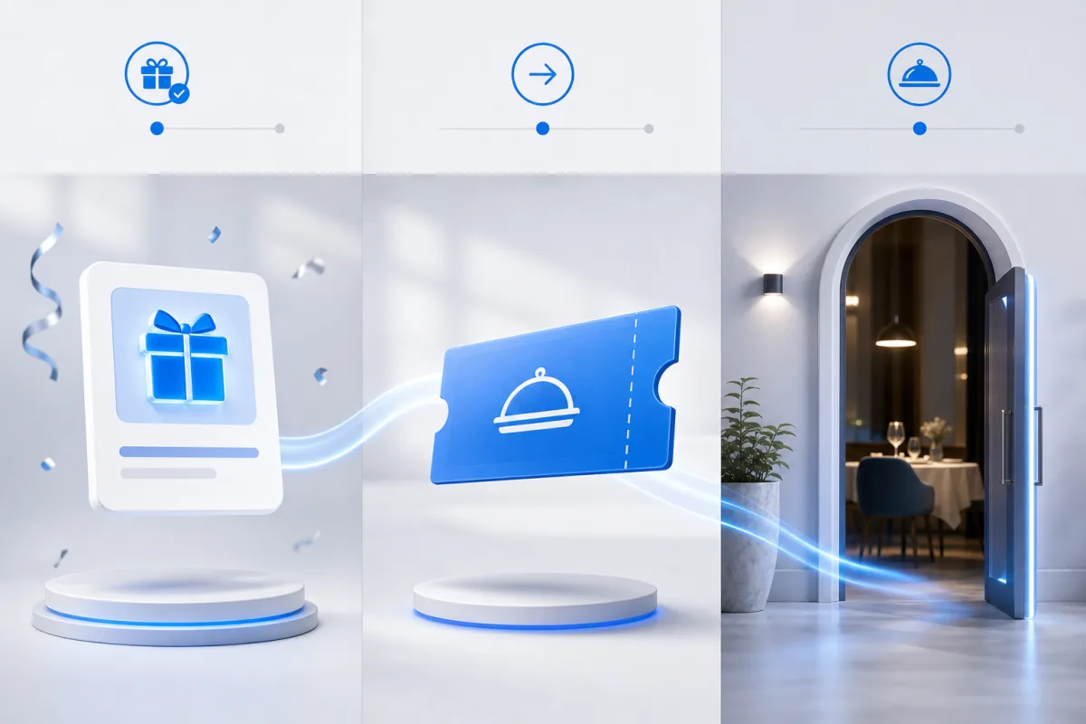 Interactive hotel reward directing a guest to a restaurant offer