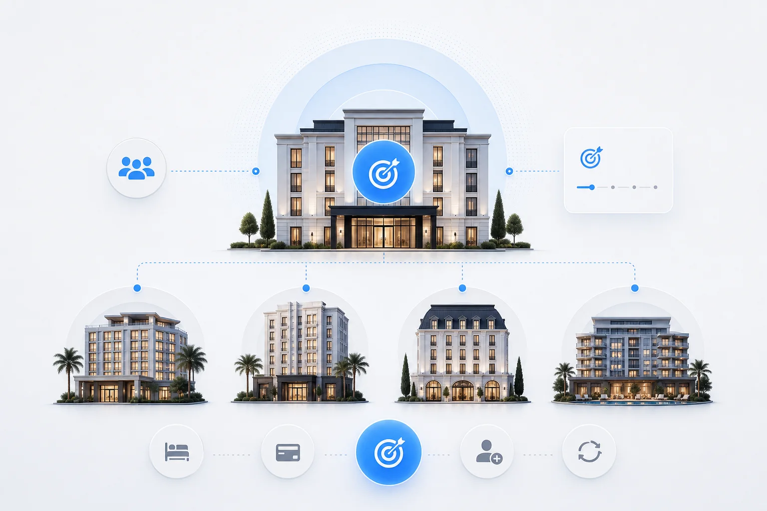 Hotel group campaign objective connected to multiple participating properties