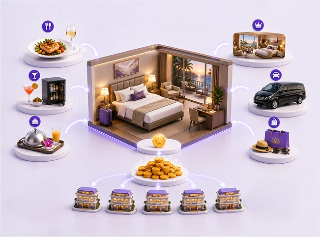 Hotel room surrounded by dining, bar, room service, transport and retail revenue opportunities