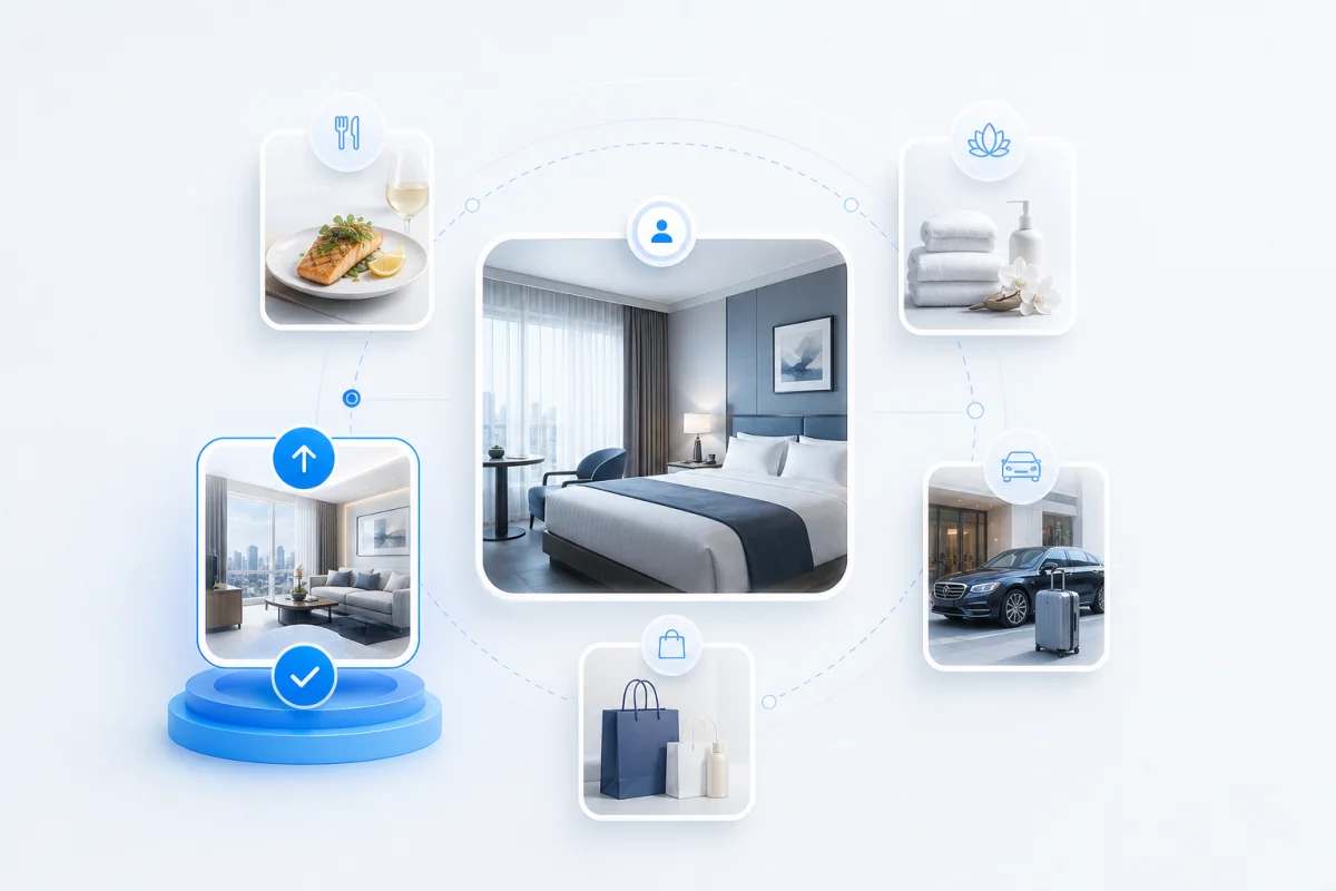 Hotel room and ancillary services mapped around a selected guest moment