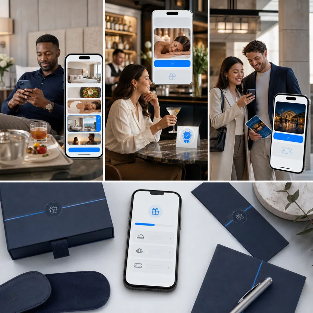Hotel guests engaging with personalized stay, dining, spa and destination rewards across mobile touchpoints