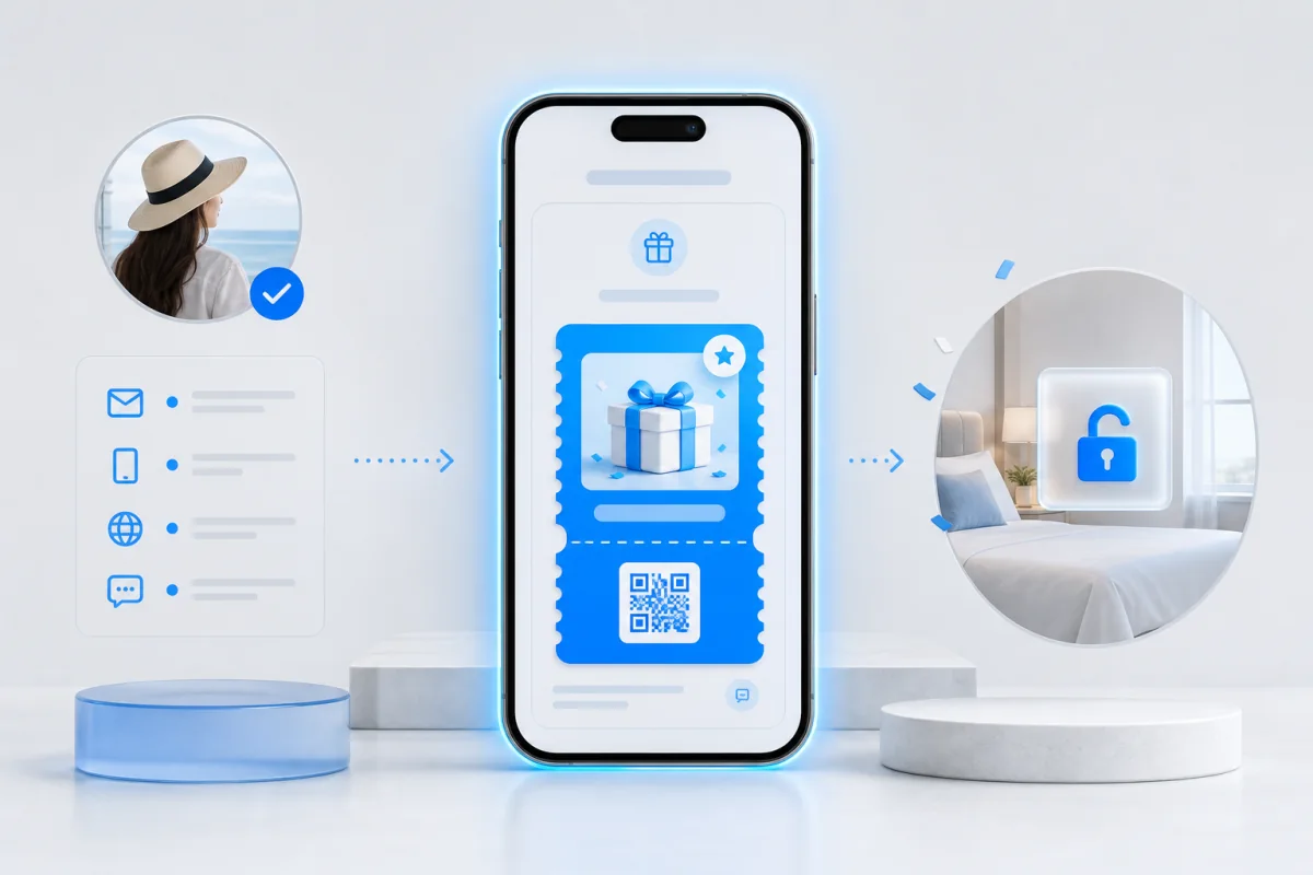 Personalized hotel reward invitation delivered through email, mobile, web and messaging channels