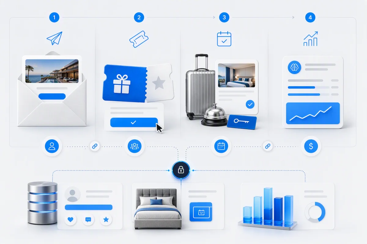 Hotel loyalty campaign journey from invitation and reward to booking and revenue measurement