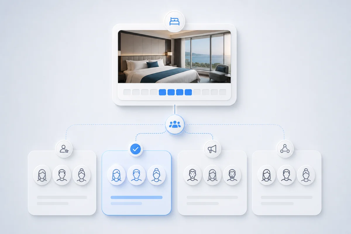 Hotel room inventory connected to four potential guest audience segments